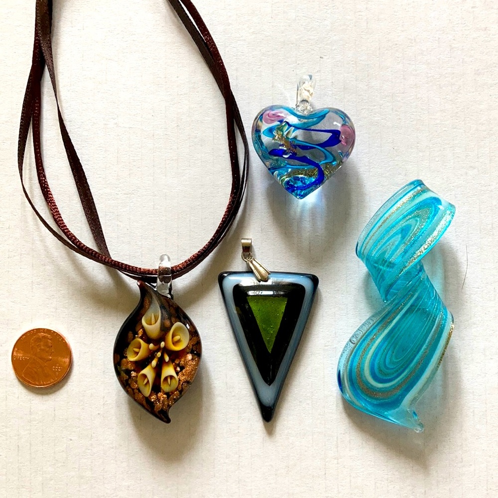 4 handmade murano inspired glass pendants
